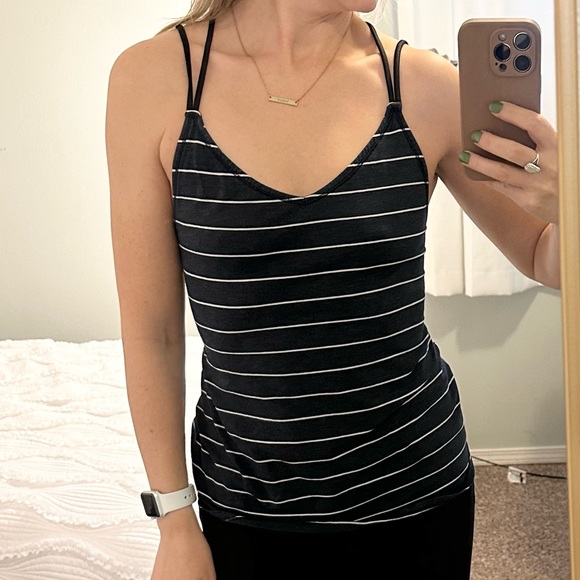 lululemon athletica Tops - Lululemon Breezy Strappy Back Tank Charcoal Grey Stripes Size 4